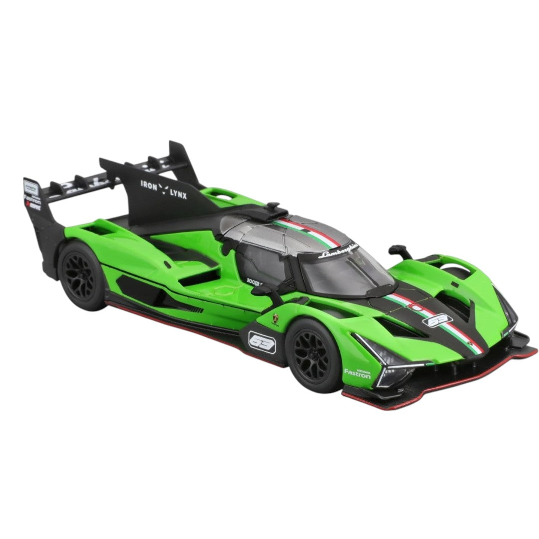 Bburago 1:43 Lamborghini SC63 Green Race Car Diecast Model – Premium Racing Series with Display Case