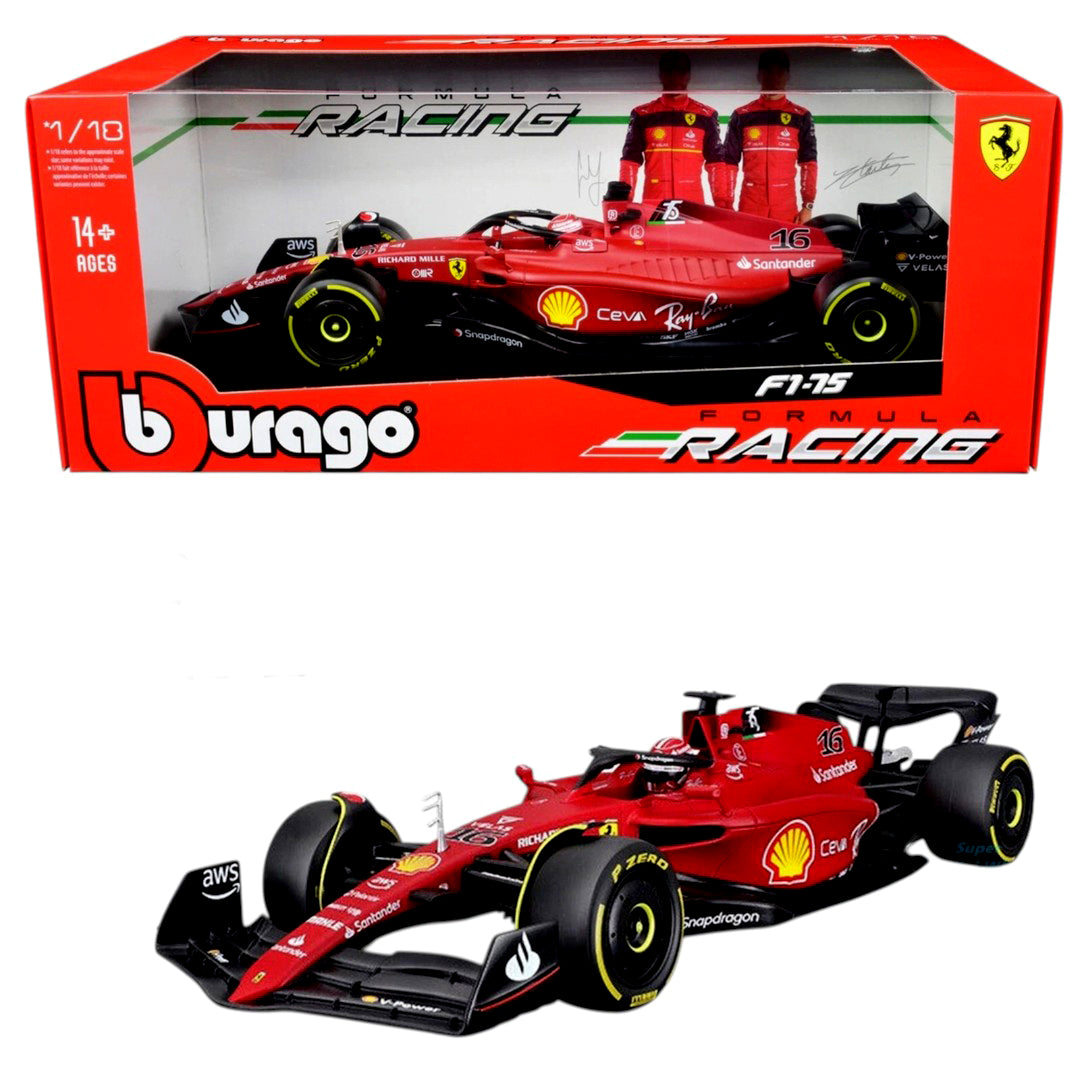 Bburago 1:18 Ferrari F1-75 Formula Racing Car No.16 Diecast Model – Scuderia Ferrari F1 Collectible