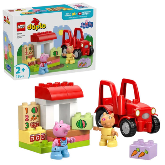 LEGO 10468 DUPLO Peppa Pig Tractor and Market Playset – Toddler Building Toy with Figures, 18 Pieces