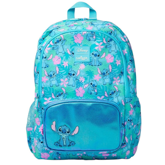 Smiggle Disney Stitch Backpack for Kids (42 CM) – School Bag with Front Pocket & Side Mesh (Blue)