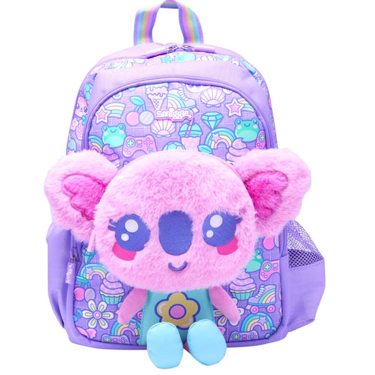Smiggle Koala Plush Backpack for Kids (14 Inch)  – Cute School Bag with Soft Toy Front & Side Pockets (Purple)