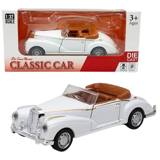 1:32 Scale Classic Convertible Die-Cast Car – Vintage Open Roof Model with Opening Doors (White, 3+ Years)