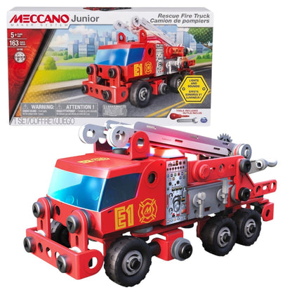 Meccano Junior Rescue Fire Truck Building Set – 163 Pieces STEM Construction Kit with Lights & Sounds (Ages 5+)