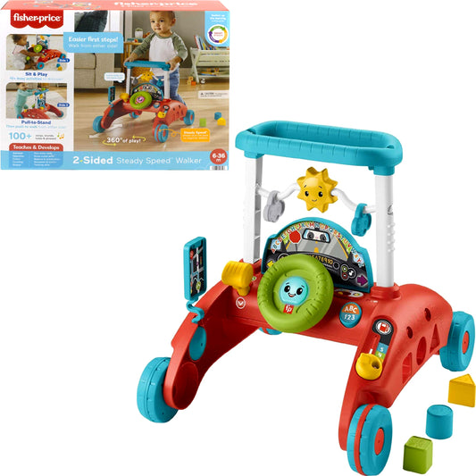 Fisher-Price 2-Sided Steady Speed Baby Walker – Sit-to-Stand Learning Walker with Lights & Sounds (6–36 Months)