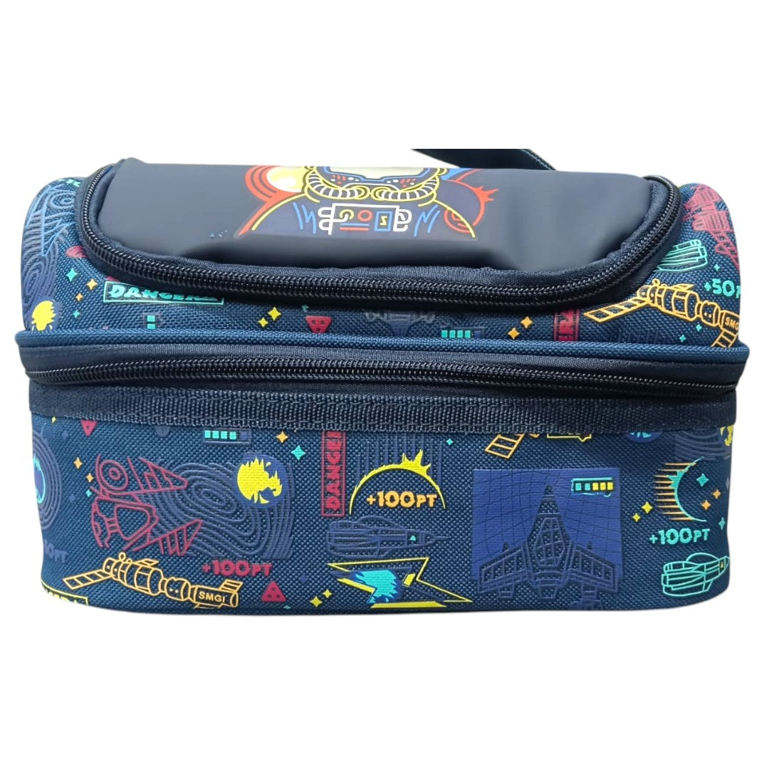 Smiggle Space Print Double Decker Lunch Bag – Insulated Kids Lunch Box Bag with Handle