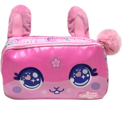 Smiggle Bunny Face Pencil Pouch with Pom Pom – Cute Kids School Stationery Pouch