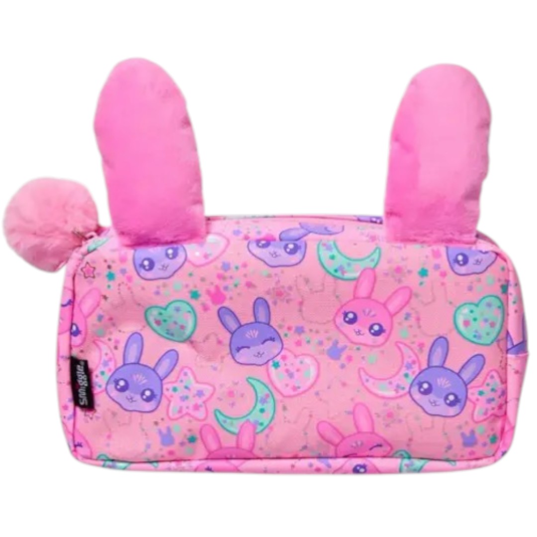 Smiggle Bunny Face Pencil Pouch with Pom Pom – Cute Kids School Stationery Pouch