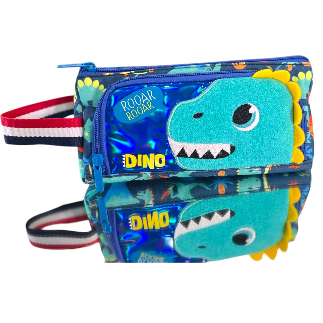Vest Dinosaur Pencil Case – Kids School Stationery Organizer with Zipper Compartments