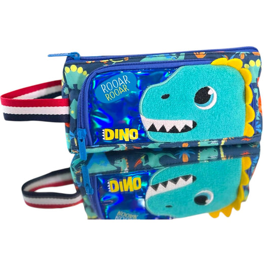 Vest Dinosaur Pencil Case – Kids School Stationery Organizer with Zipper Compartments