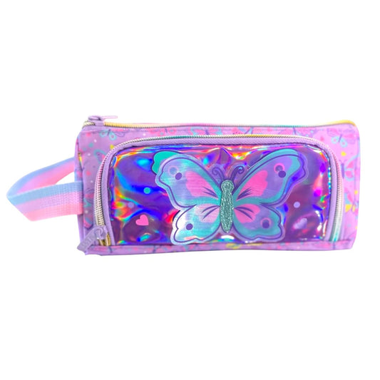 Vest Butterfly Pencil Case – Kids Stationery Organizer with Holographic Front Pocket