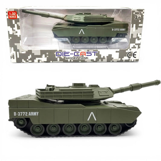 Die-Cast Army Tank Model 1:32 Scale – B-3772 Army Military Battle Tank Toy with Rotating Turret