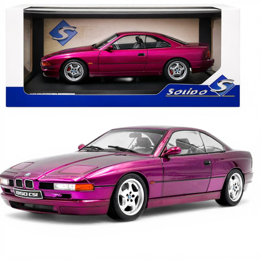 Solido 1:18 BMW 850 CSI (E31) Die-Cast Model Car – Metallic Magenta Collector Scale Sports Coupe