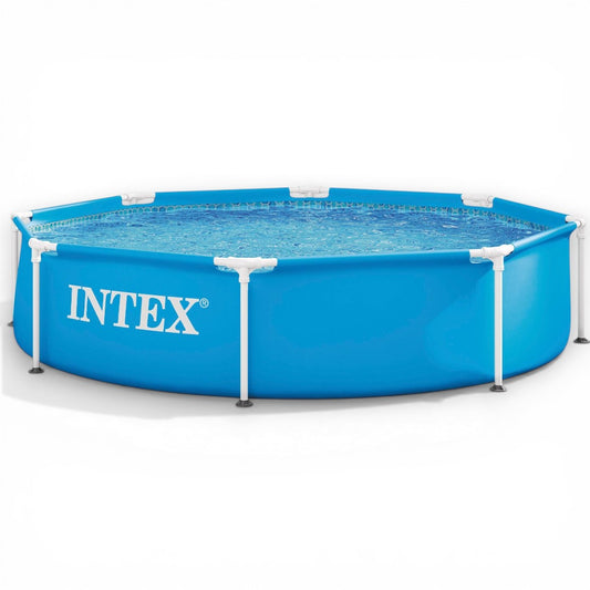 Intex Metal Frame Pool 28205 – 8 ft × 20 in (244 × 51 cm) Round Above Ground Swimming Pool | Durable Backyard Kids Pool