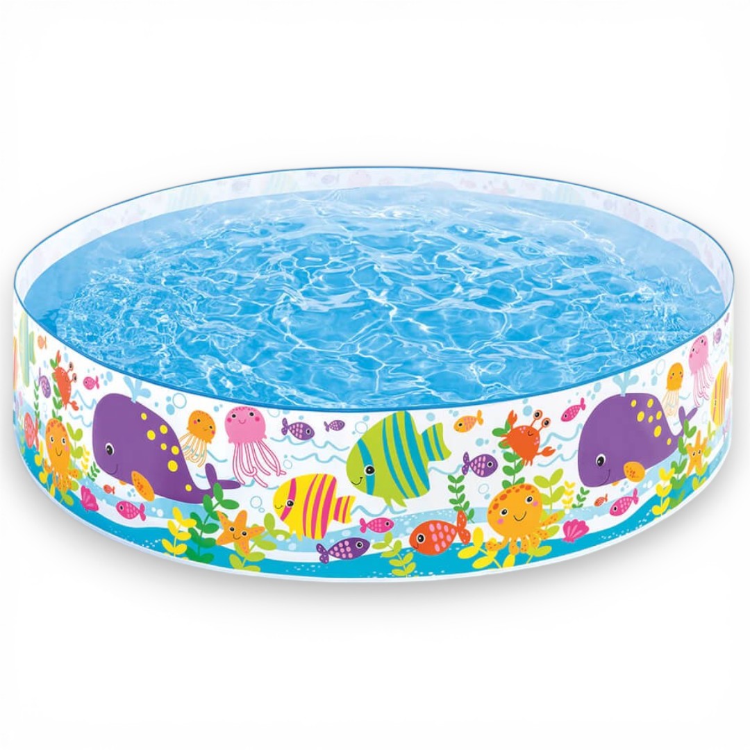 Intex 56452 Ocean Play Snapset Kids Pool – 6 ft × 15 in (183 × 38 cm) Ocean Theme Backyard Splash Pool for Children