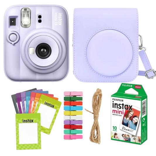 Fujifilm Instax Mini 13 Instant Camera + 10 Shot Films + 1x Camera Case + 10X Paper Photo Frame + 10 Photo Hanging Clips (Dreamy Purple , Mini 13)