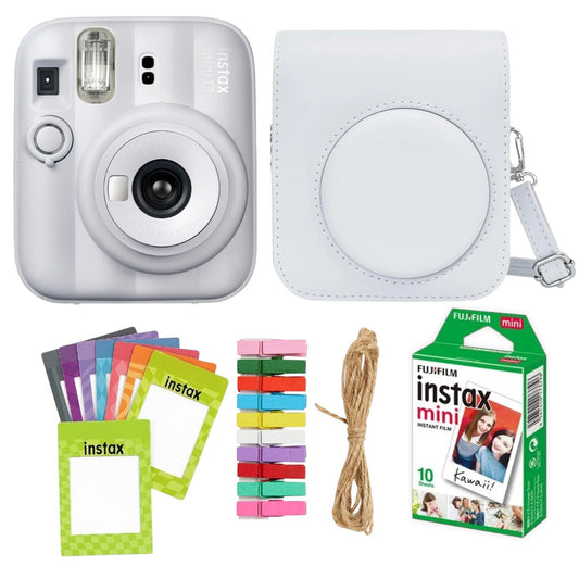 Fujifilm Instax Mini 13 Instant Camera + 10 Shot Films + 1x Camera Case + 10X Paper Photo Frame + 10 Photo Hanging Clips (Clay White , Mini 13)