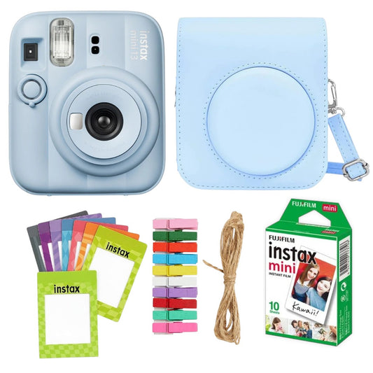 Fujifilm Instax Mini 13 Instant Camera + 10 Shot Films + 1x Camera Case + 10X Paper Photo Frame + 10 Photo Hanging Clips (Frost Blue , Mini 13)