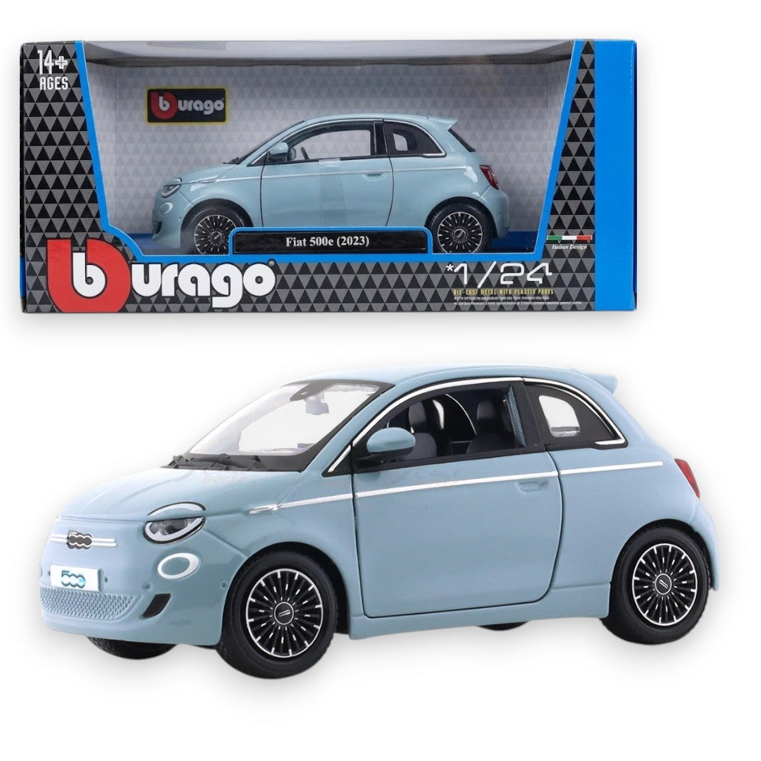 Bburago 1:24 Fiat 500e (2023) Diecast Model Car – City Car Collectible with Window Display Box