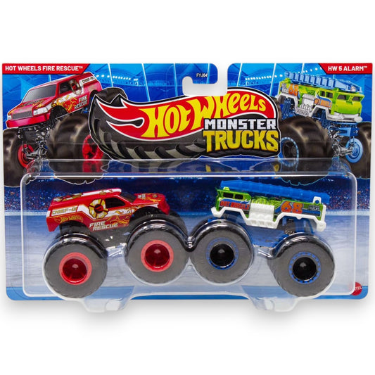 Hot Wheels 1:64 Scale Monster Trucks Fire Rescue & HW 5 Alarm Die-Cast Truck Set –  2-Pack Monster Truck Toy