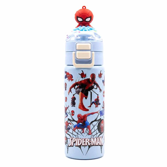 Spider-Man Kids Water Bottle 500ML with Straw Lid – Leakproof Cartoon School Water Bottle for Children