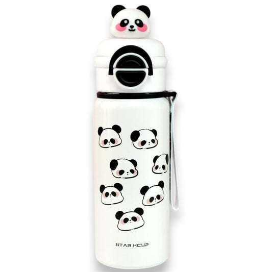 Panda Kids Water Bottle 500ML with Straw Lid – Leakproof Cartoon School Water Bottle for Children (White)