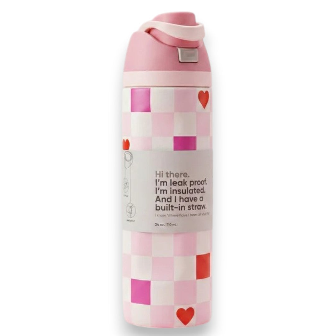 Stainless Steel Insulated Water Bottle 710ml with Built-in Straw – Leakproof Thermos Bottle for School, Travel & Daily Use (Multiple Designs)