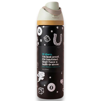 Stainless Steel Insulated Water Bottle 710ml with Built-in Straw – Leakproof Thermos Bottle for School, Travel & Daily Use (Multiple Designs)