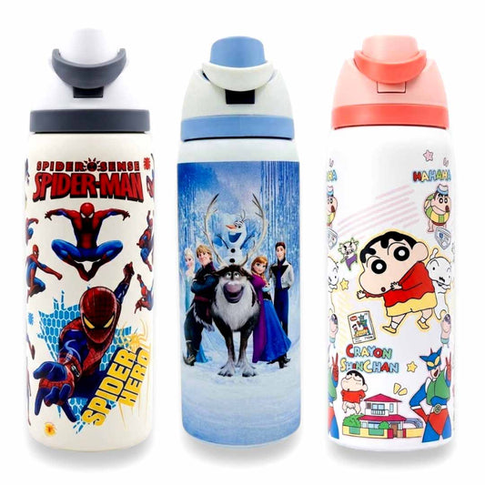 Stainless Steel Insulated Water Bottle 950ml with Built-in Straw – Leakproof School Water Bottle for Children (Cartoon Character Designs)