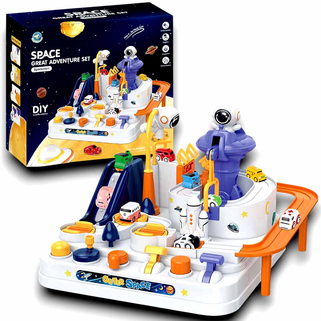 Space Great Adventure Playset – DIY Outer Space Car Track Toy with Astronaut Tower & Vehicles for Kids