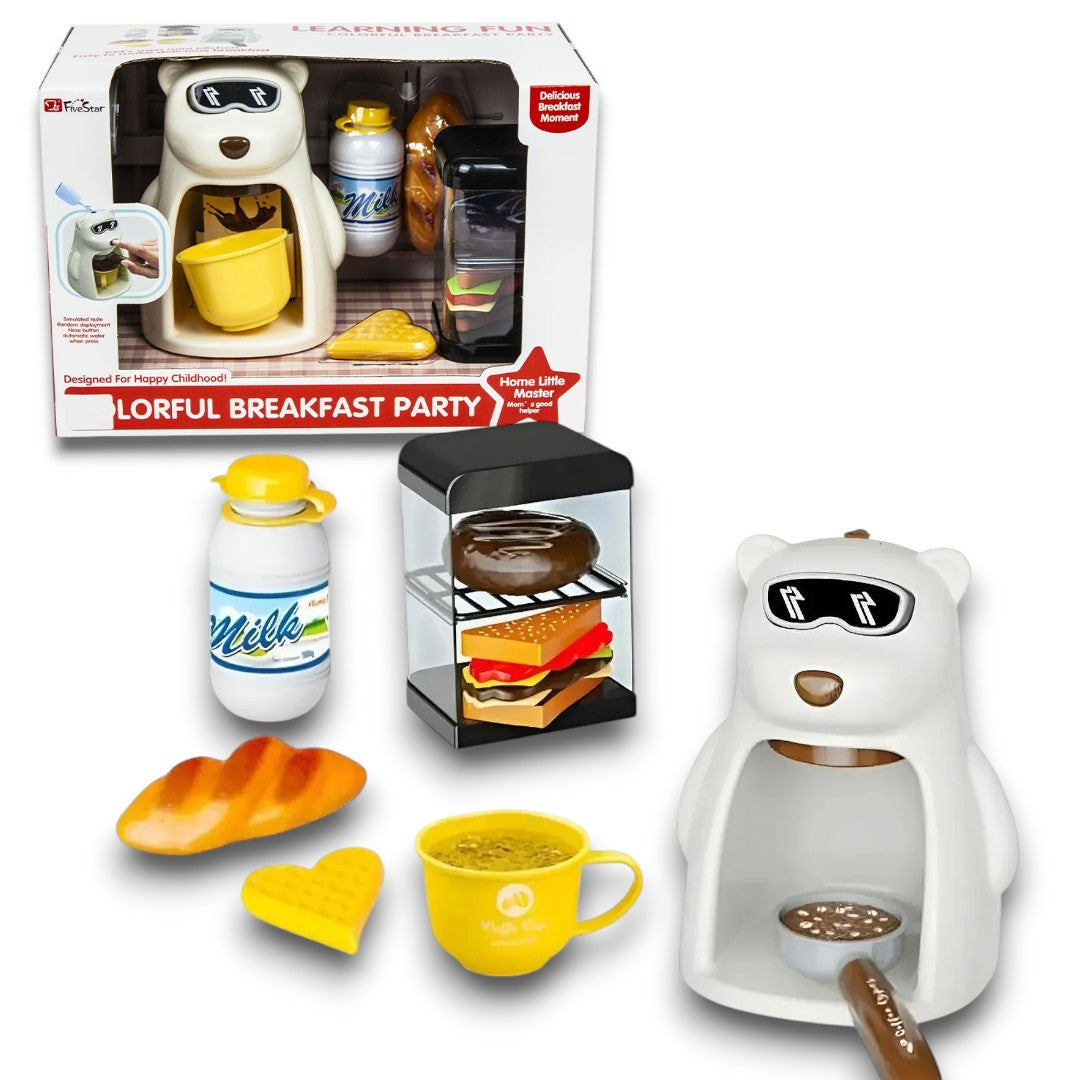 Five Star Bear Coffee Machine Playset – Kids Pretend Play Coffee Maker Set with Breakfast Accessories (3+)