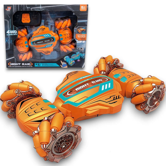 Night Raid 4WD RC Stunt Car – 2.4GHz Gesture Sensing Remote Control Car with Lights & Rotating Wheels (6+ Years)