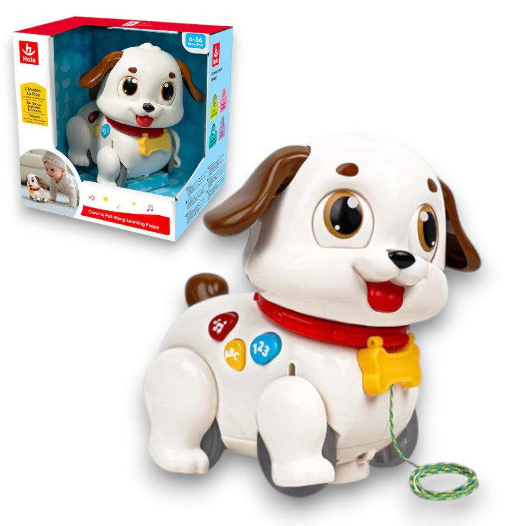 Hola Crawl & Pull Along Learning Puppy – Musical Interactive Baby Toy with Songs, Lights & Educational Buttons (6–36 Months)