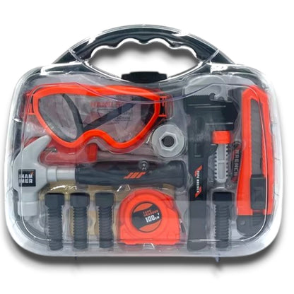 Portable Tool Set with Carry Case – Kids Pretend Play Construction Tool Kit with Safety Goggles, Hammer, Saw & Accessories