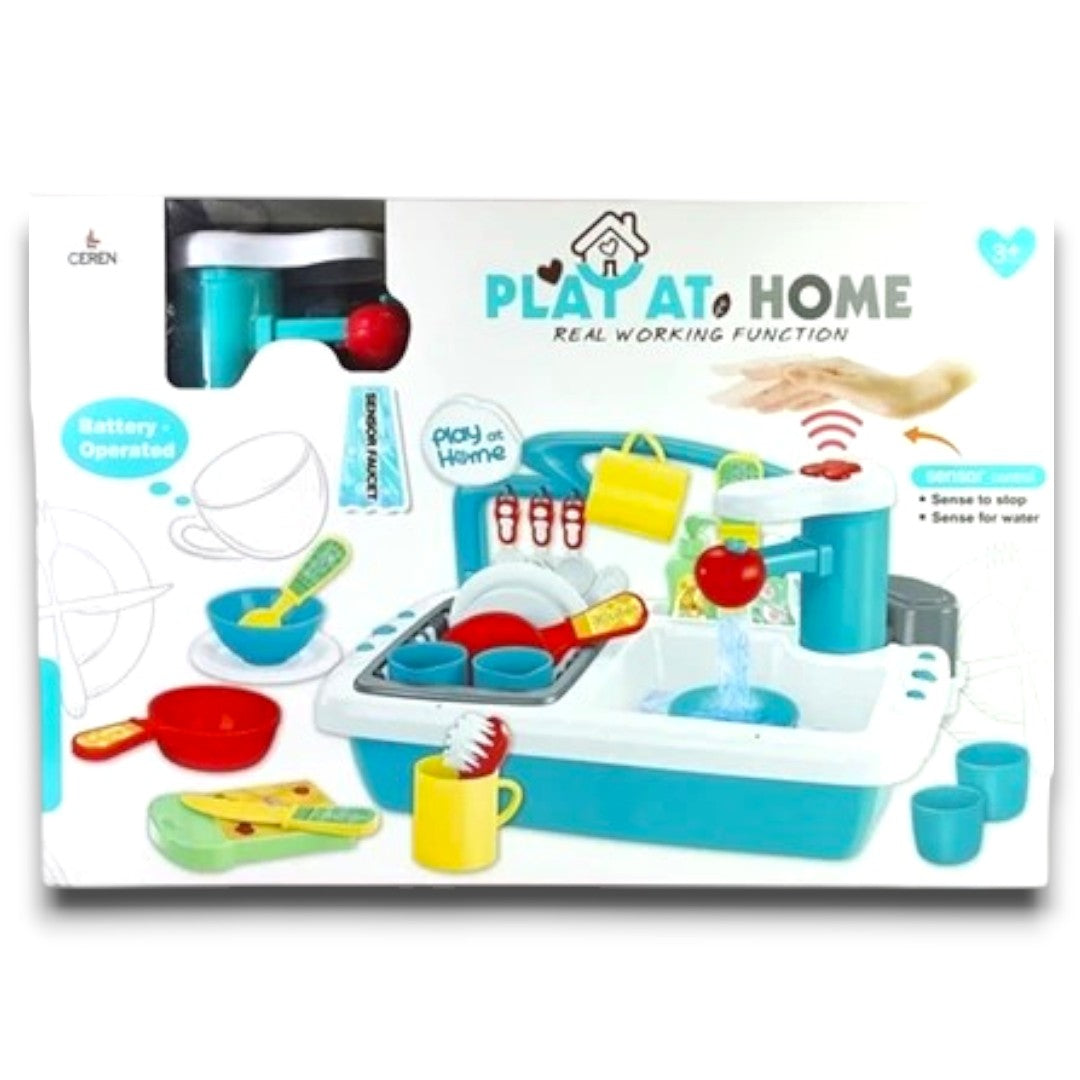 Play at Home Kids Kitchen Sink Playset – Interactive Water Sink Toy with Running Water & Accessories (3+ Years)