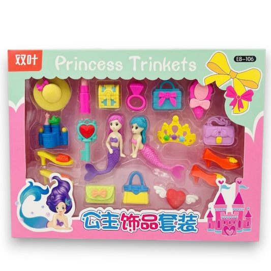 Princess Trinkets Fancy Eraser Set – Cute Mermaid & Princess Theme Stationery Erasers for Kids