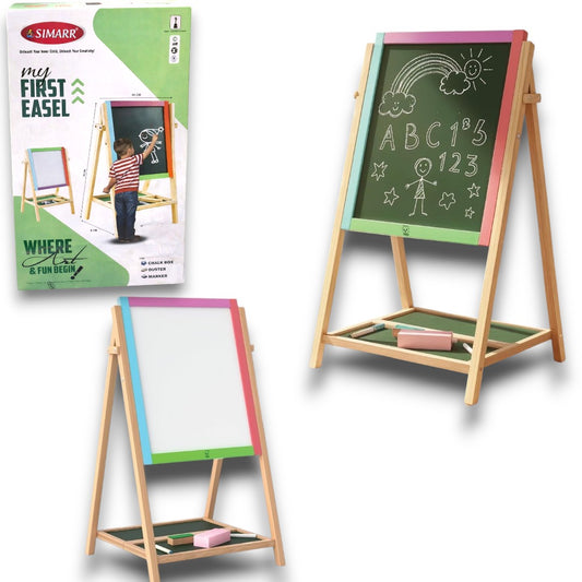 Simarr 2-in-1 Space Kids Writing Board – Double Sided Blackboard & Whiteboard with Stand | Learning & Drawing Board for Kids