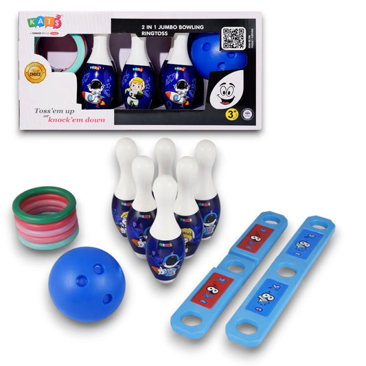 KATS 2-in-1 Jumbo Bowling & Ring Toss Game Set for Kids – Indoor & Outdoor Bowling Toy with Rings and Ball | Fun Family Game | Age 3+
