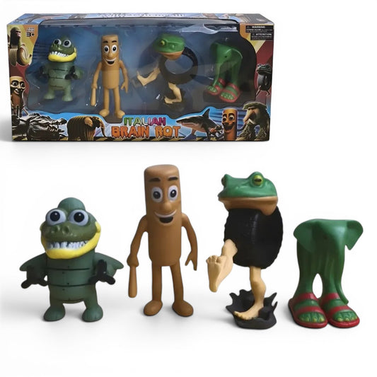 Italian Brain Rot Action Figure Toy Set for Kids – (11cm) Funny Monster Character Collectible Figures (4 Pack)