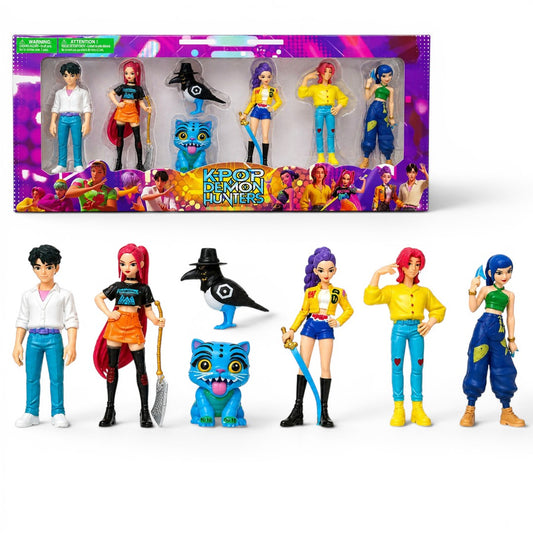 KPOP Demon Hunters Action Figure Set – (11cm) Anime Style Character Toy Collection for Kids (7 Figures + Accessories)