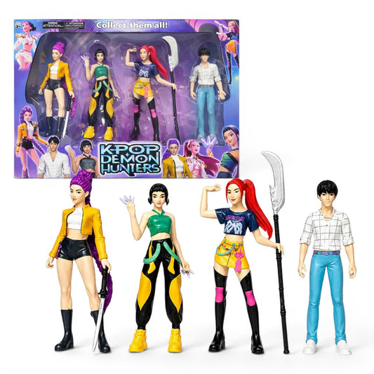 KPOP Demon Hunters Action Figure Set – 6inches Anime Style Character Toy Set for Kids (4 Figures with Accessories)