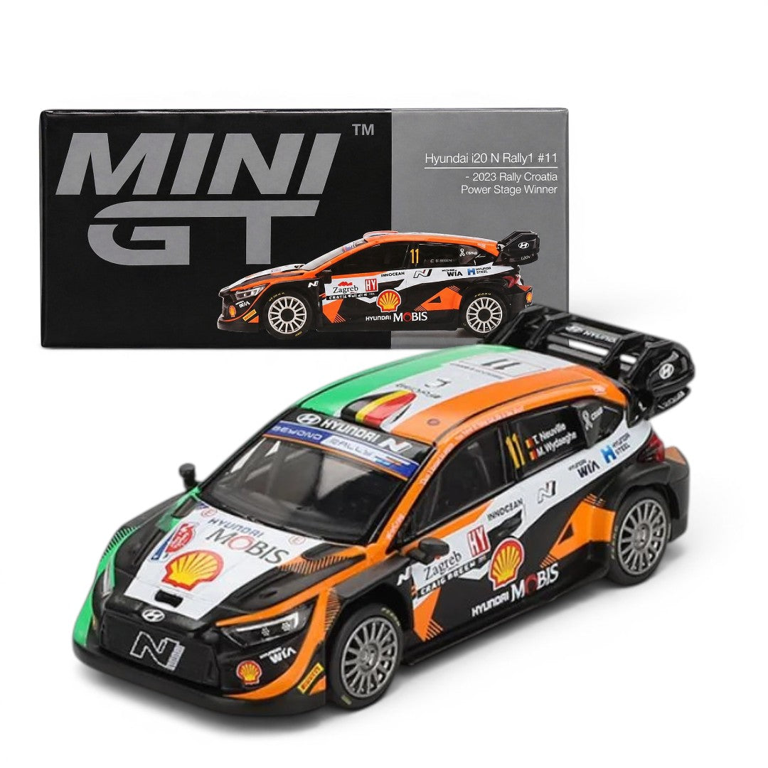 Mini GT 1:64 Racing Duo Set – Hyundai i20 N Rally1 #11 Rally Croatia 2023 Power Stage Winner + Lamborghini Countach 25th Anniversary White Diecast Model Cars