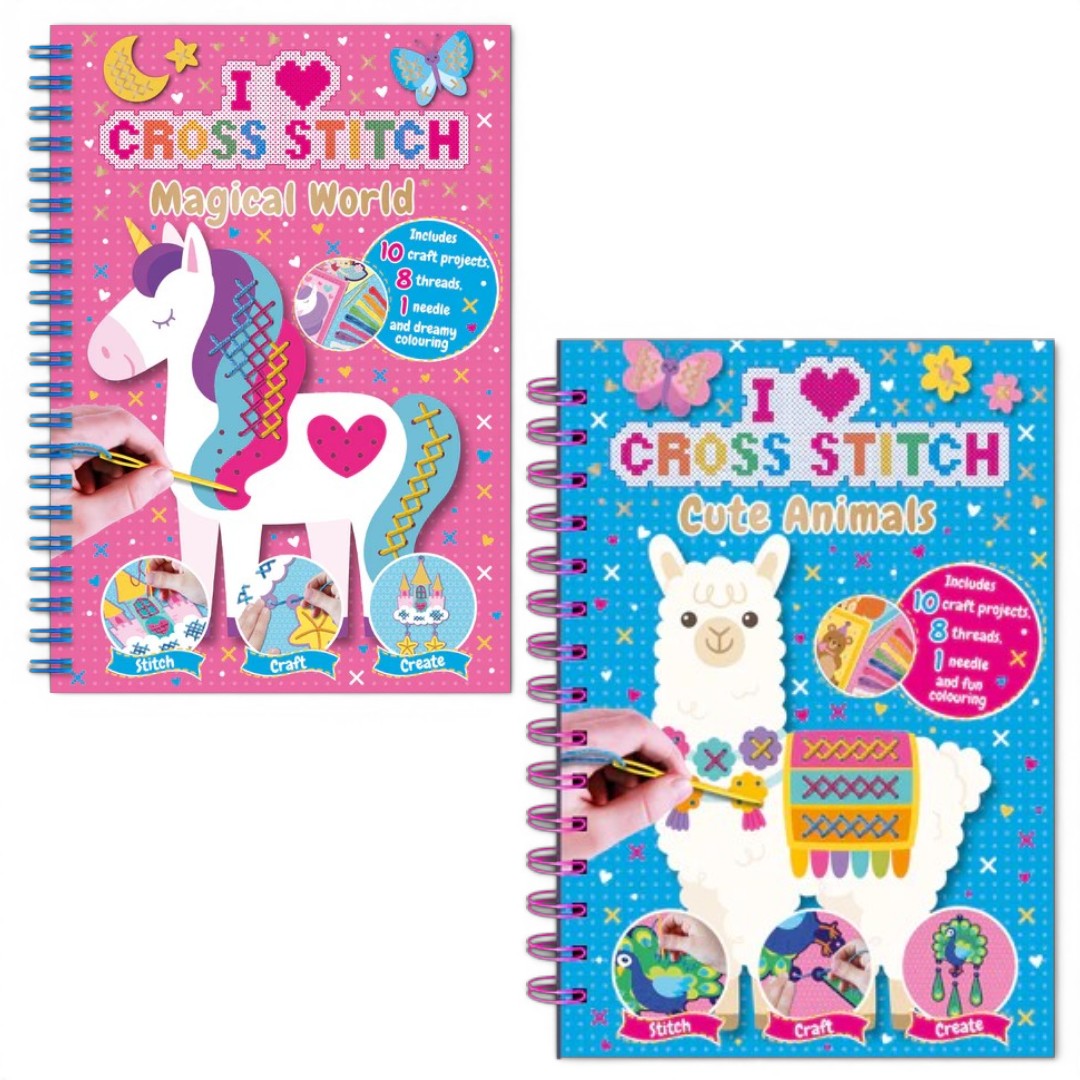 I Love Cross Stitch Craft Activity Book for Kids – DIY Stitching & Colouring Craft Kit (10 Projects)
