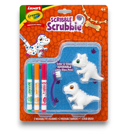 Crayola Scribble Scrubbie Dino Pets Coloring Playset with Washable Markers & Scrub Brush – Reusable Colour & Wash Dinosaur Toy for Kids (4+ Years)