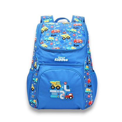 Smily Kiddos 18 Inch Kids School Backpack – Vehicle Theme Blue Multi-Compartment School Bag for Boys