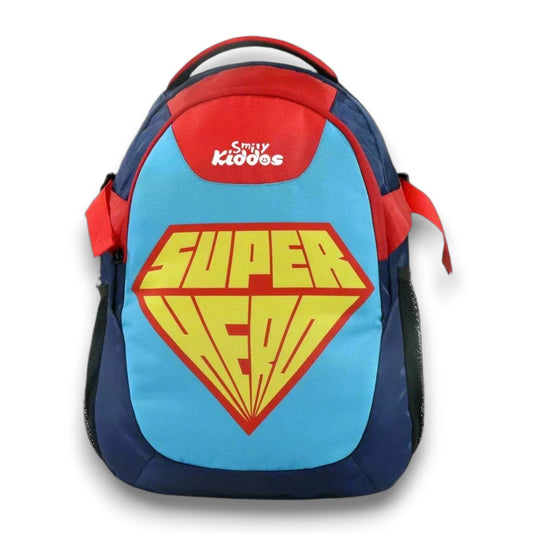 Smily Kiddos Super Hero Kids School Backpack 18 Inch – Blue & Red Multi-Compartment School Bag for Boys