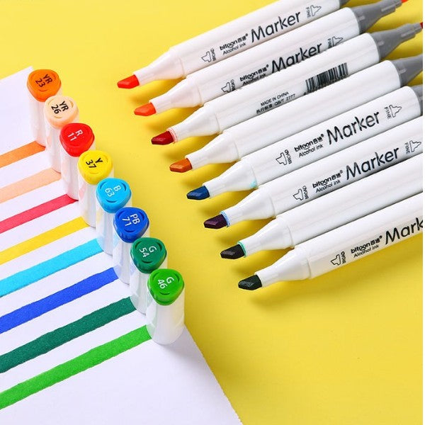 Bitoon Twin Brush Markers 24 Colors Set – Dual Tip Sketch Pens with Ca ...