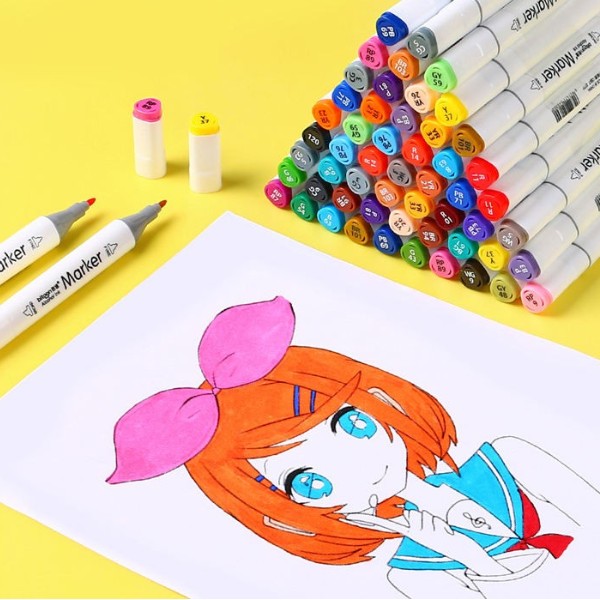 Bitoon Twin Brush Markers 24 Colors Set – Dual Tip Sketch Pens with Ca ...