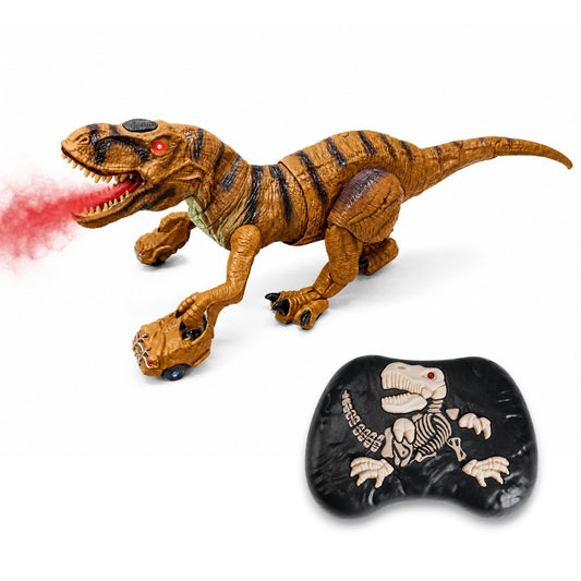 2.4GHz Remote Control T-Rex Dinosaur Toy with Mist Spray, Lights & Sound – Walking RC Robot Dinosaur with 360° Head Movement for Kids