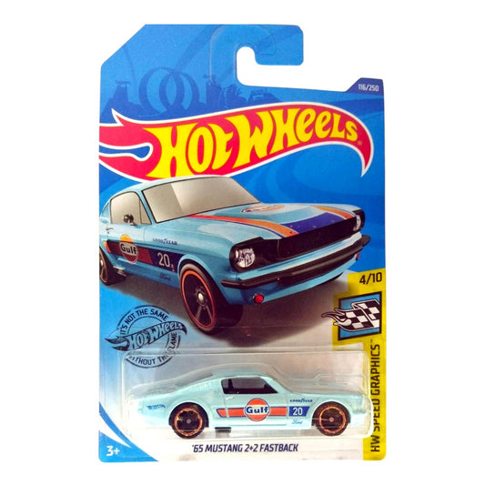 Hot Wheels 1:64 Scale ’65 Mustang 2+2 Fastback – HW Speed Graphics Die-Cast Car | Gulf Livery Collectible Model