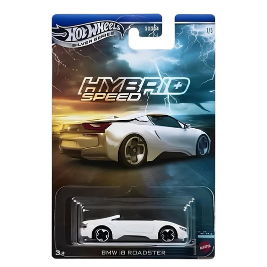 Hot Wheels 1:64 Scale BMW i8 Roadster Die-Cast Car Blister Pack – Hybrid Speed Silver Series Collectible Model